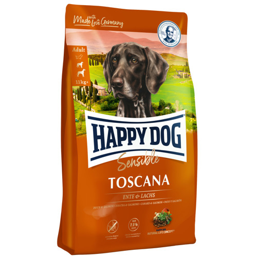 Happy Dog Toscana 4 kg (losos & kačica) bez lepku