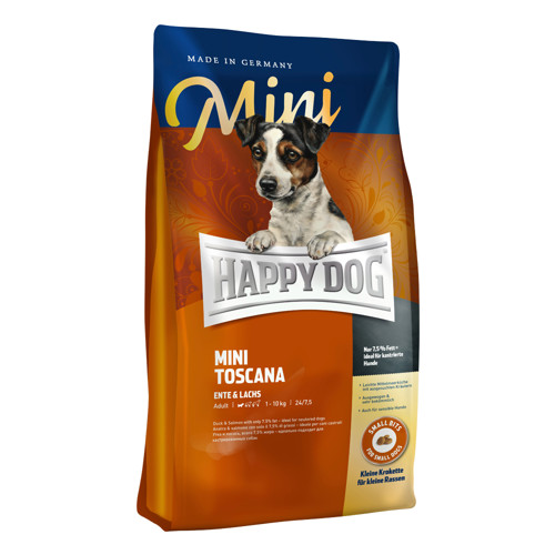 Happy Dog Mini Toscana 1 kg (kačica & losos) bez lepku ideálne pre kastrovaných psíkov