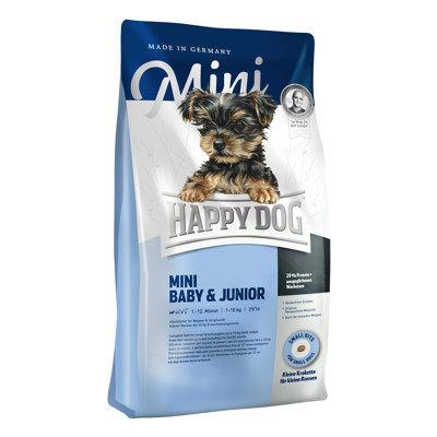 Happy Dog Mini Baby & Junior 8 kg (od 4. týždňa do 12. mesiacov) hydina, losos & morské mušle